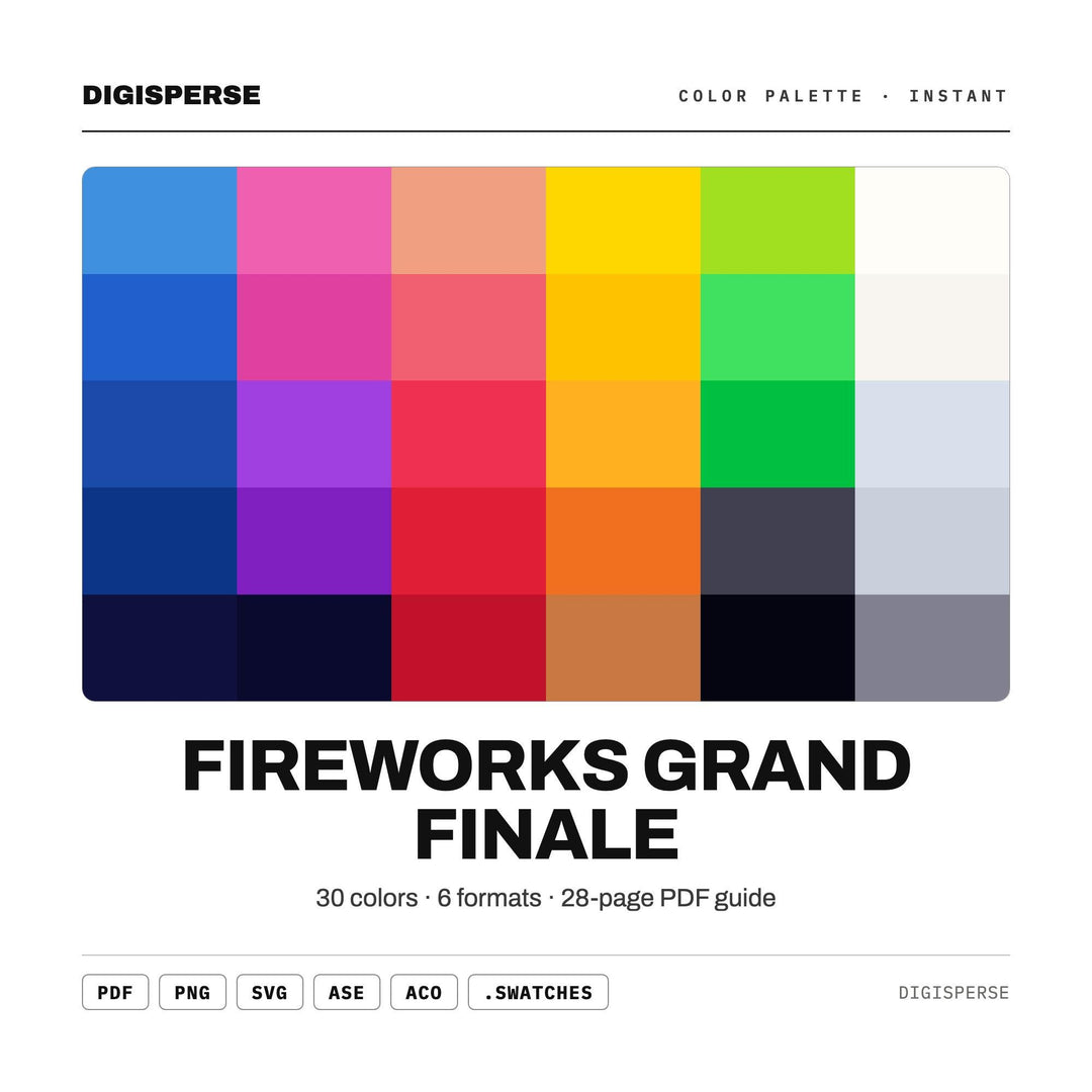 Fireworks Grand Finale Color Palette | 30 Colors | Hex RGB CMYK | Procreate Swatches + ASE | Digital Download