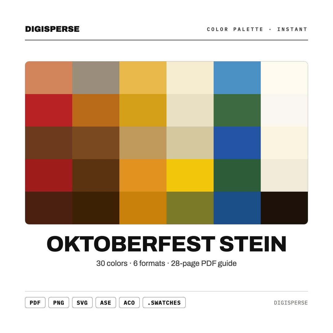 Warm Bavarian Color Palette for German Beer Fest Art and Autumn Branding, 30 Oktoberfest Amber Hues, Procreate Swatches, Hex Codes