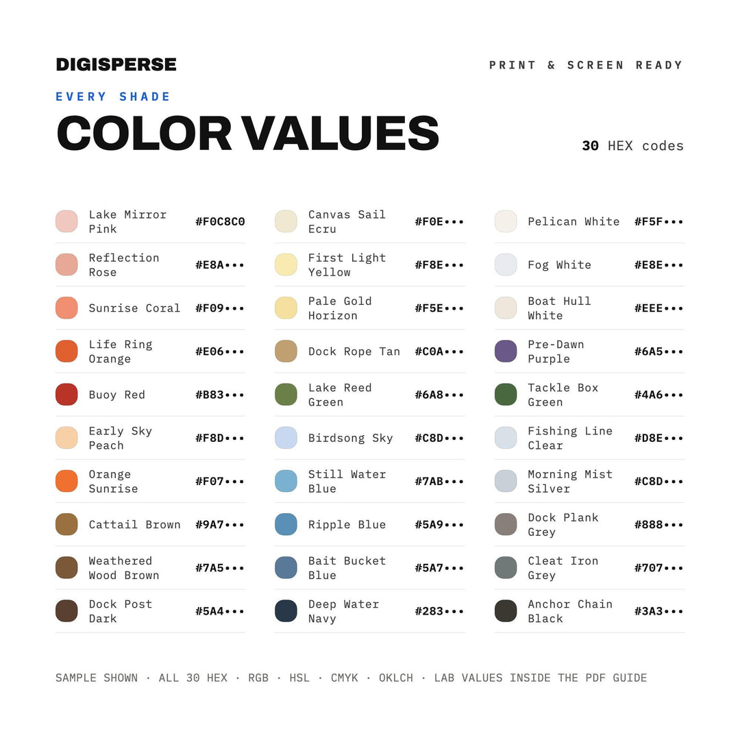 Boat Dock Sunrise Color Palette | 30 Procreate Swatches, ASE (Digital Download)