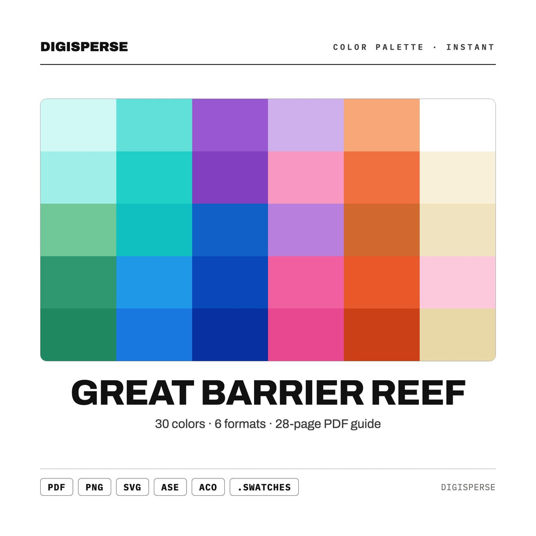 Great Barrier Reef Color Palette | 30 Procreate Swatches, Hex, RGB, CMYK (Digital Download)