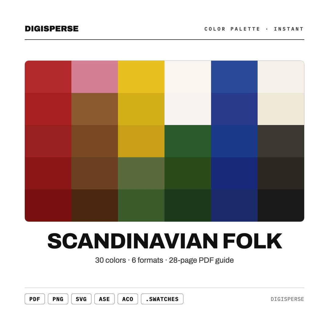 Scandinavian Folk Color Palette | 30 Procreate Swatches, HEX, RGB, CMYK (Digital Download)