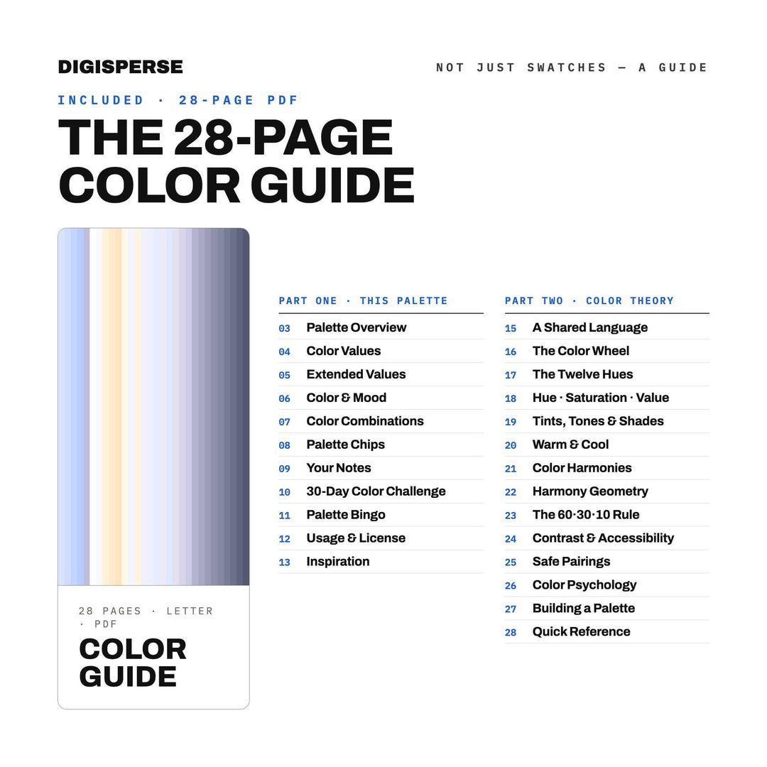 Light and Space Color Palette | 30 Procreate Swatches, HEX, RGB, CMYK (Digital Download)