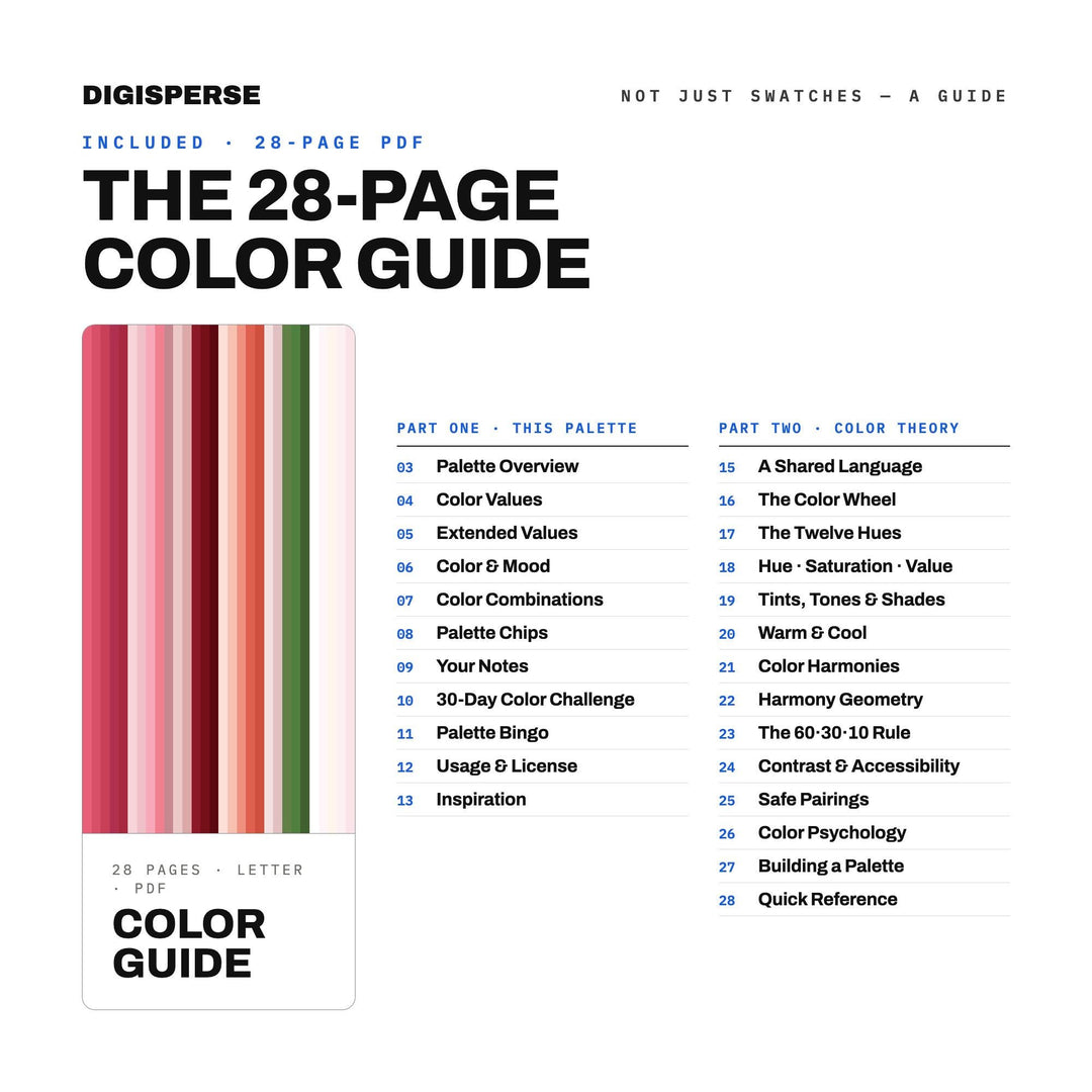 Rose Petal Tea Color Palette | 30 Colors | Hex RGB CMYK | Color Guide | Procreate Swatches + ASE | Digital Download