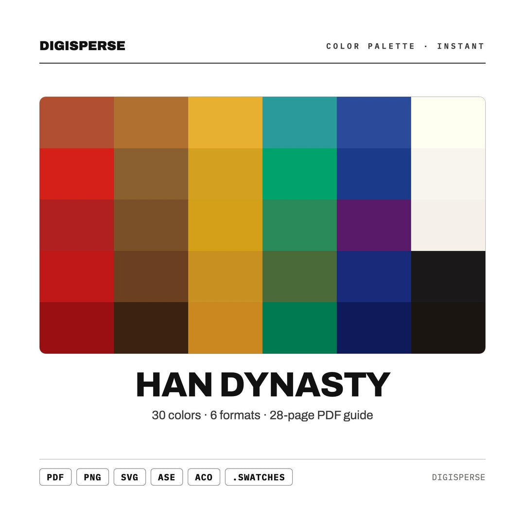 Han Dynasty Color Palette | 30 Colors | Hex RGB CMYK | Color Guide | Procreate Swatches + ASE | Digital Download
