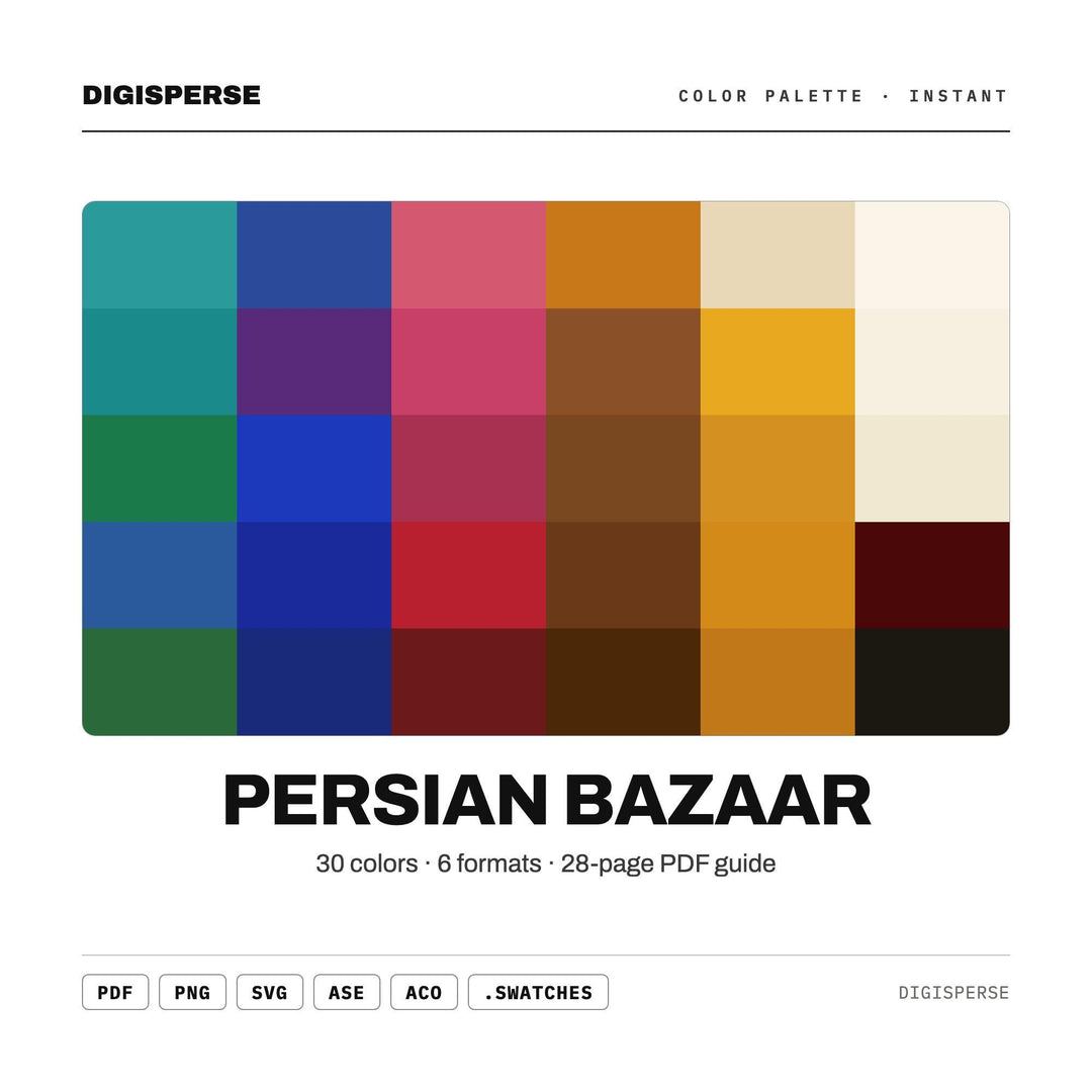 Persian Bazaar Color Palette | 30 Procreate Swatches, ASE, PDF Guide (Digital Download)