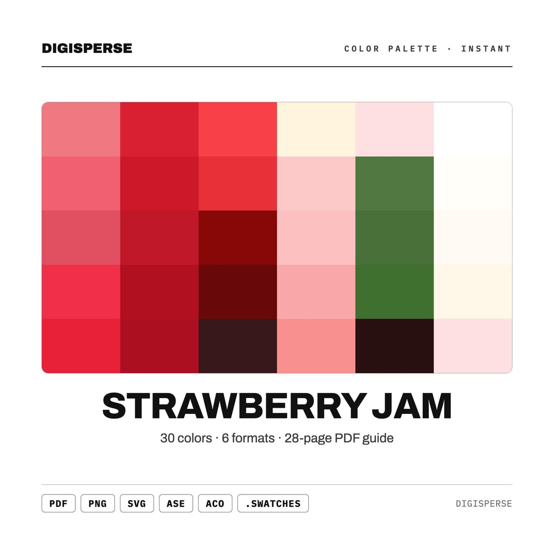 Strawberry Jam Color Palette | 30 Procreate Swatches, ASE, PDF Guide (Digital Download)