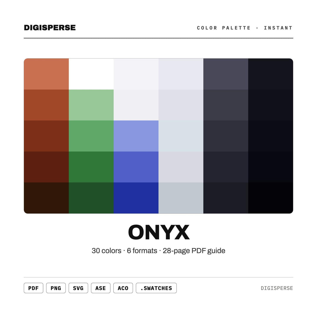 Deep Black Color Palette for Sleek Gemstone Art and Luxury Modern Branding, 30 Onyx Polished Hues, Procreate Swatches, Hex Codes