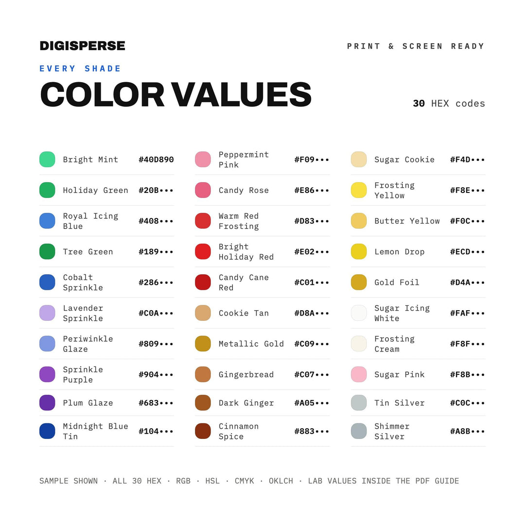 Cozy Christmas Color Palette for Festive Baking Art and Kitchen Branding, 30 Cookie Tin Hues, Procreate Swatches