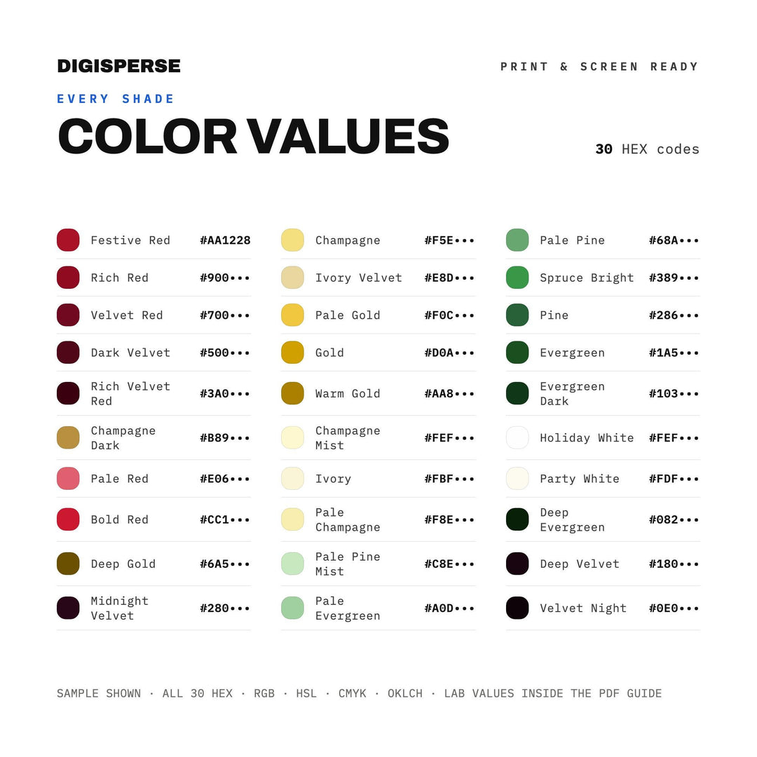 Festive Sparkle Color Palette for Christmas Party Art and Celebration Branding, 30 Holiday Glam Hues, Procreate Swatches