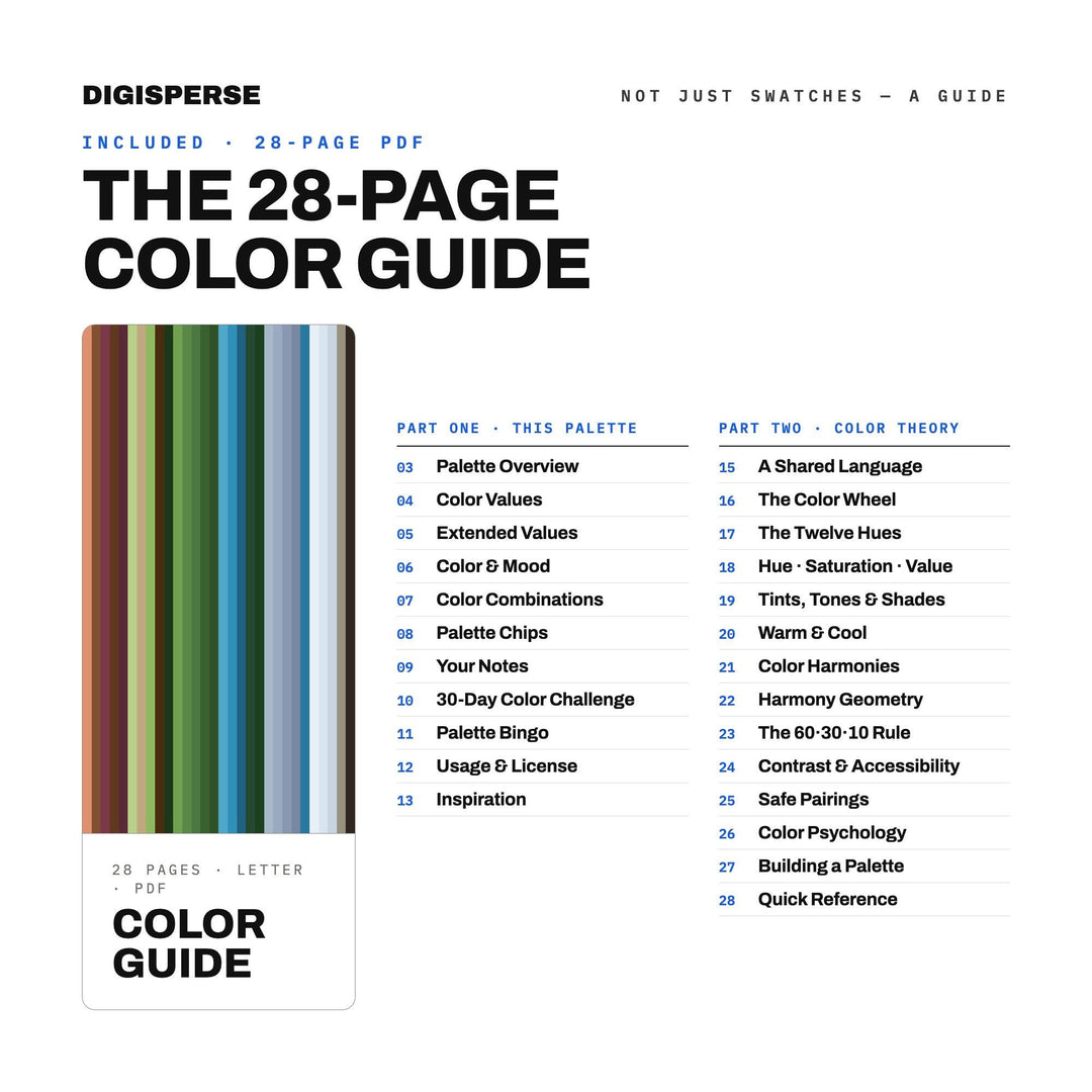 Pacific Northwest Color Palette | 30 Colors | Hex RGB CMYK | Color Guide | Procreate Swatches + ASE | Digital Download
