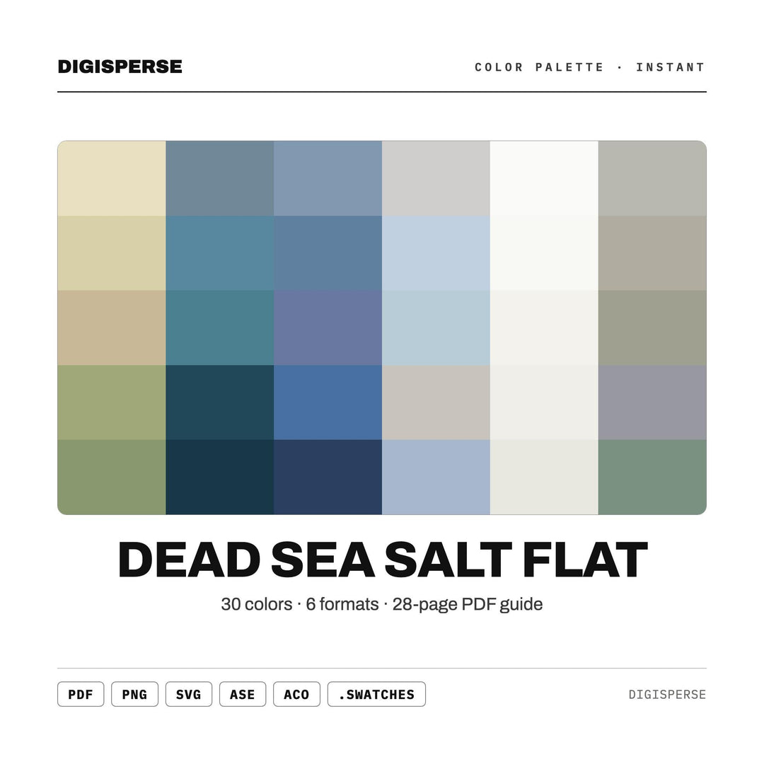Dead Sea Salt Flat Color Palette | 30 Colors | Hex RGB CMYK | Color Guide | Procreate Swatches + ASE | Digital Download