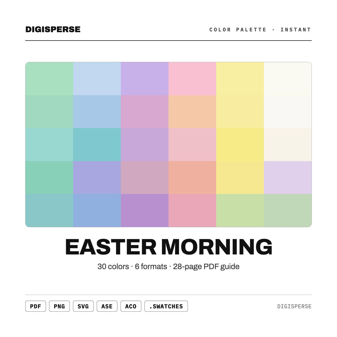 Easter Morning Color Palette | 30 Colors | Hex RGB CMYK | Procreate Swatches + ASE | Digital Download
