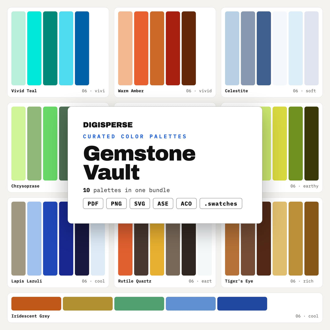 Gemstone Color Scheme Set, 10 Vault Treasure Palettes for Jewelry Brand Design, Bold Interiors and Rich Fashion Editorials