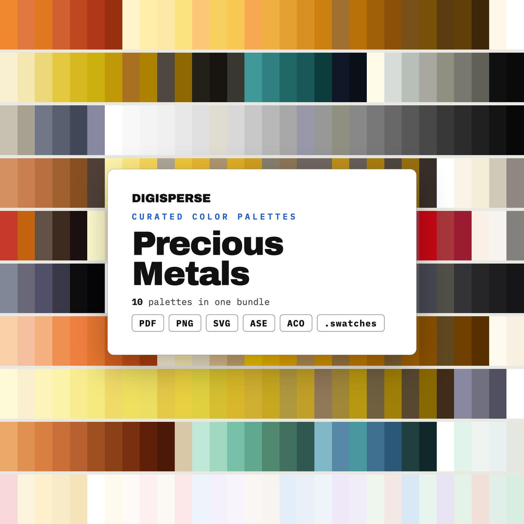 Metallic Color Palette Pack, 10 Precious Metal Schemes for Elegant Invitations, Luxe Packaging and Glam Event Styling