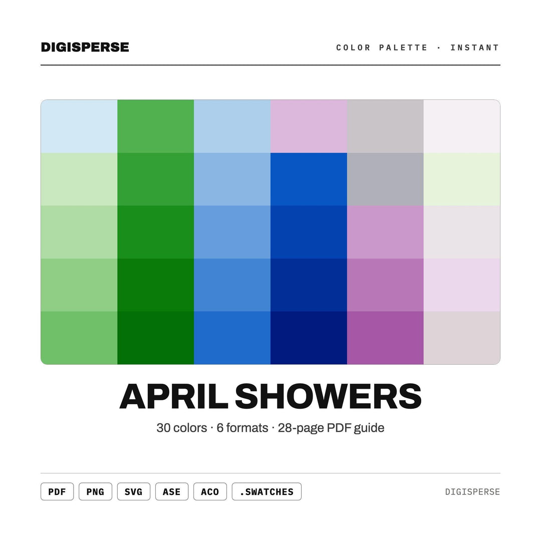 April Showers Color Palette | 30 Colors | Hex RGB CMYK | Color Guide | Procreate Swatches + ASE | Digital Download