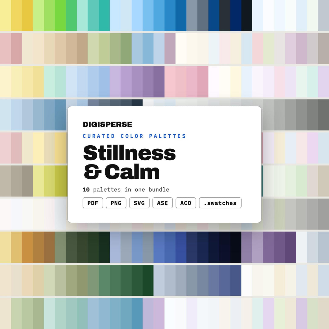 Calming Color Palette Set, 10 Stillness Schemes for Meditation Apps, Yoga Studio Branding and Serene Bedroom Decor