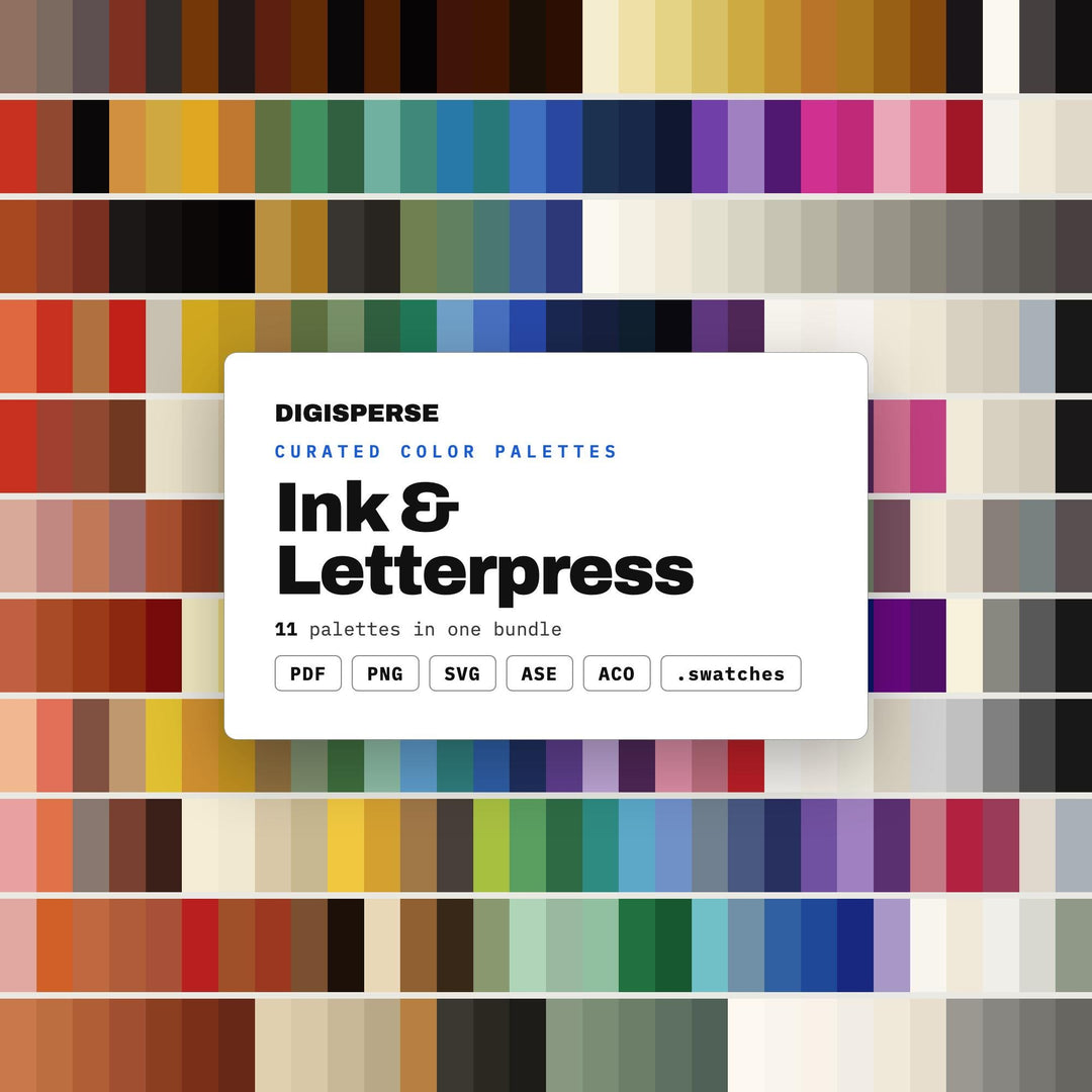 Print Shop Color Palette Set, 11 Ink and Letterpress Schemes for Stationery Brands, Wedding Invites and Editorial Design