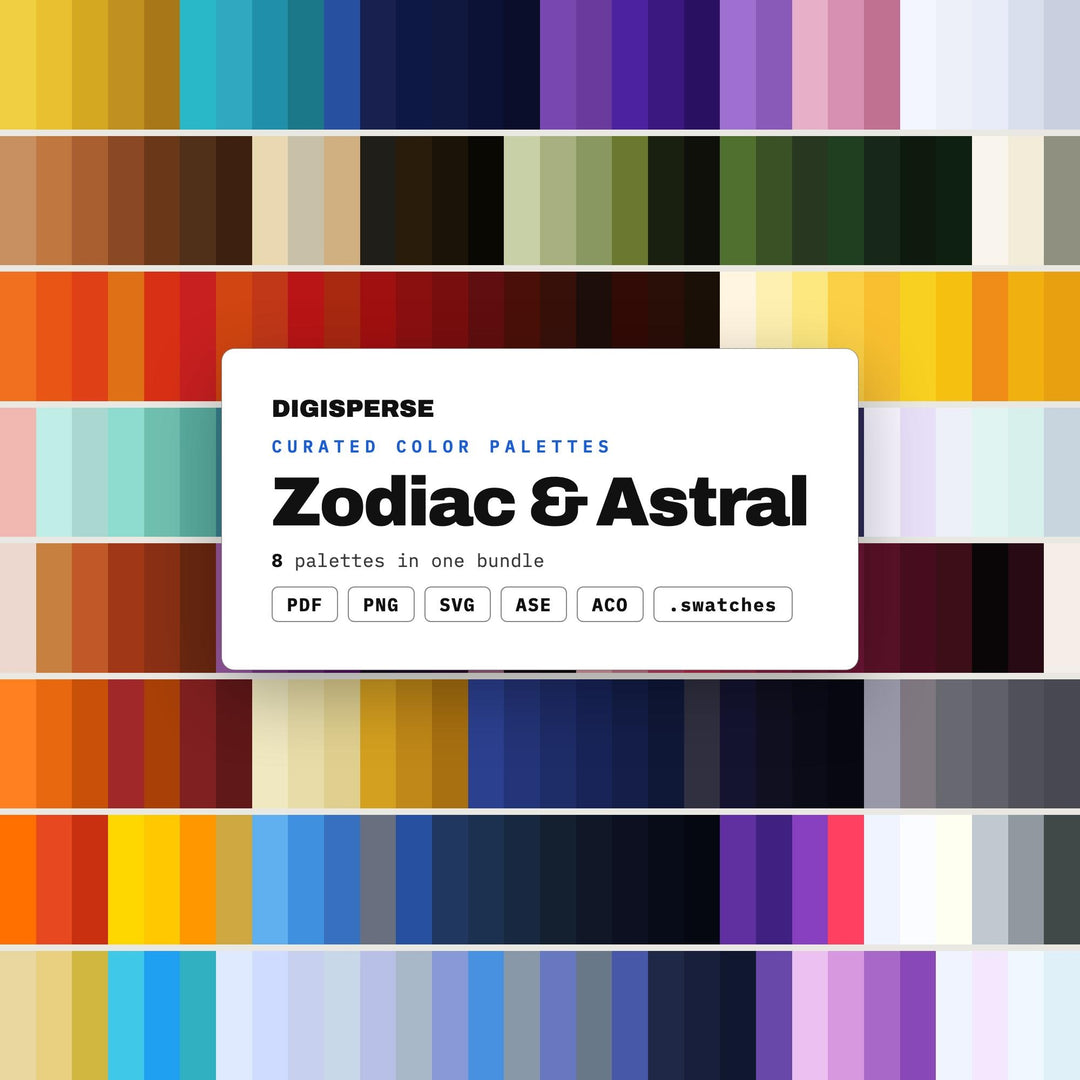 Zodiac Color Palette Set, 8 Astral Sign Schemes for Astrology Content, Birth Chart Art and Celestial Jewelry Brand Design