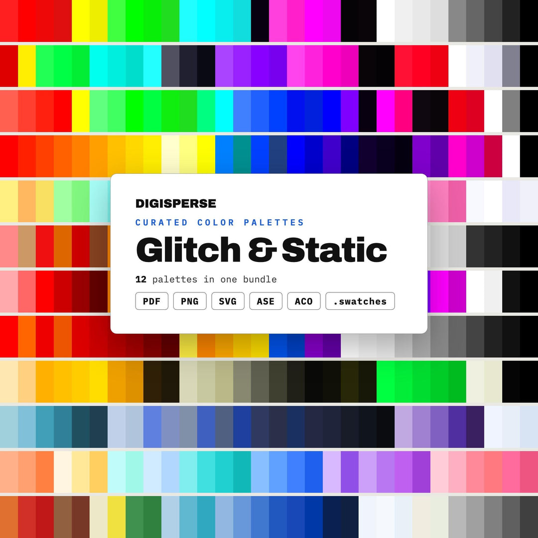 Glitch Art Color Mega Pack, 12 Static Distortion Palettes for VJ Loops, Digital Collage and Experimental Poster Design