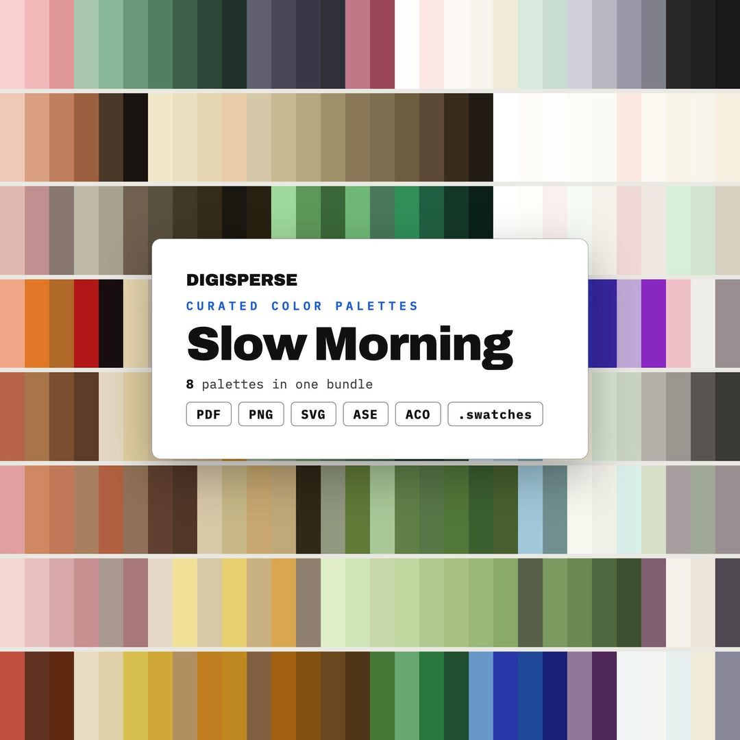 Cozy Morning Color Scheme Set, 8 Slow Sunrise Palettes for Lifestyle Blogs, Breakfast Cafe Branding and Calm Home Office Decor
