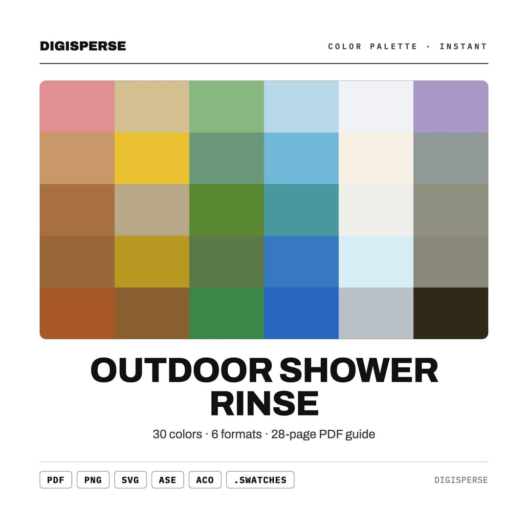 Outdoor Shower Rinse Color Palette | 30 Hex RGB CMYK Swatches (Digital Download)