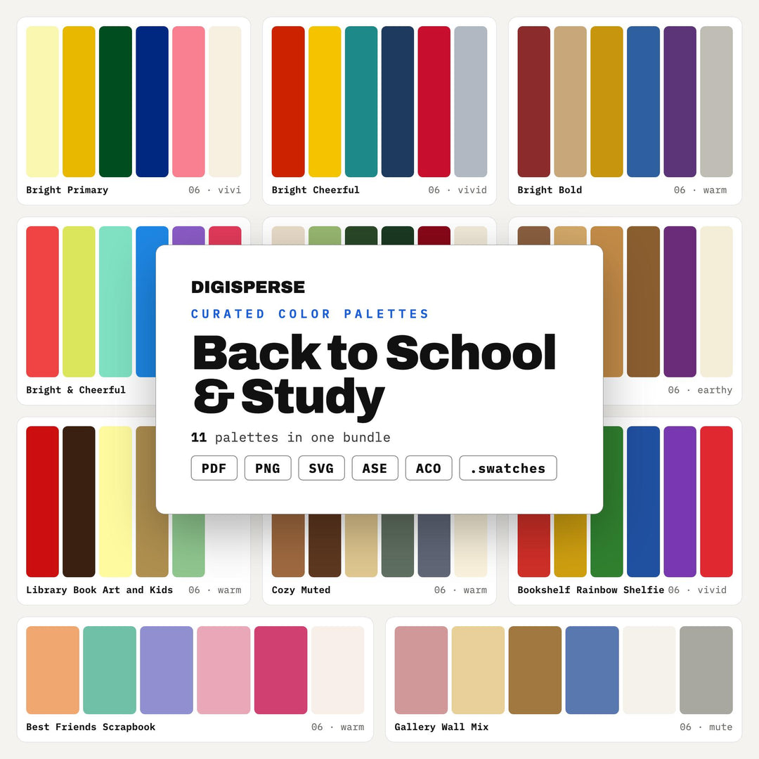 Back to School Color Palette Bundle, 11 Study and Classroom Color Schemes for Teachers, Planner Spreads & Homework Trackers