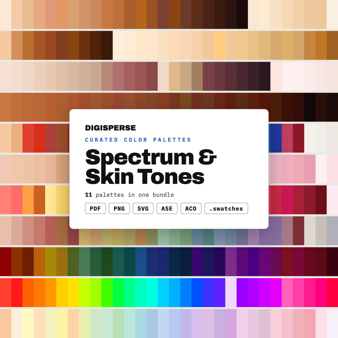 Portrait Color Swatches Collection, 11 Diverse Skin Tone & Rainbow Spectrum Palettes for Digital Painting and Illustration