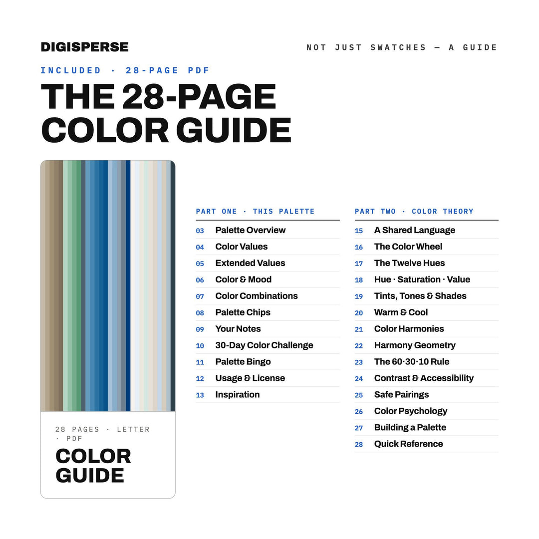 Pacific Shoreline Color Palette | 30 Colors | Hex RGB CMYK | Color Guide | Procreate Swatches + ASE | Digital Download