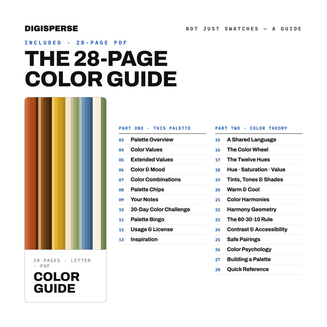 Indie Folk Color Palette | 30 Warm Earthy Tones (Procreate, ASE, PDF)