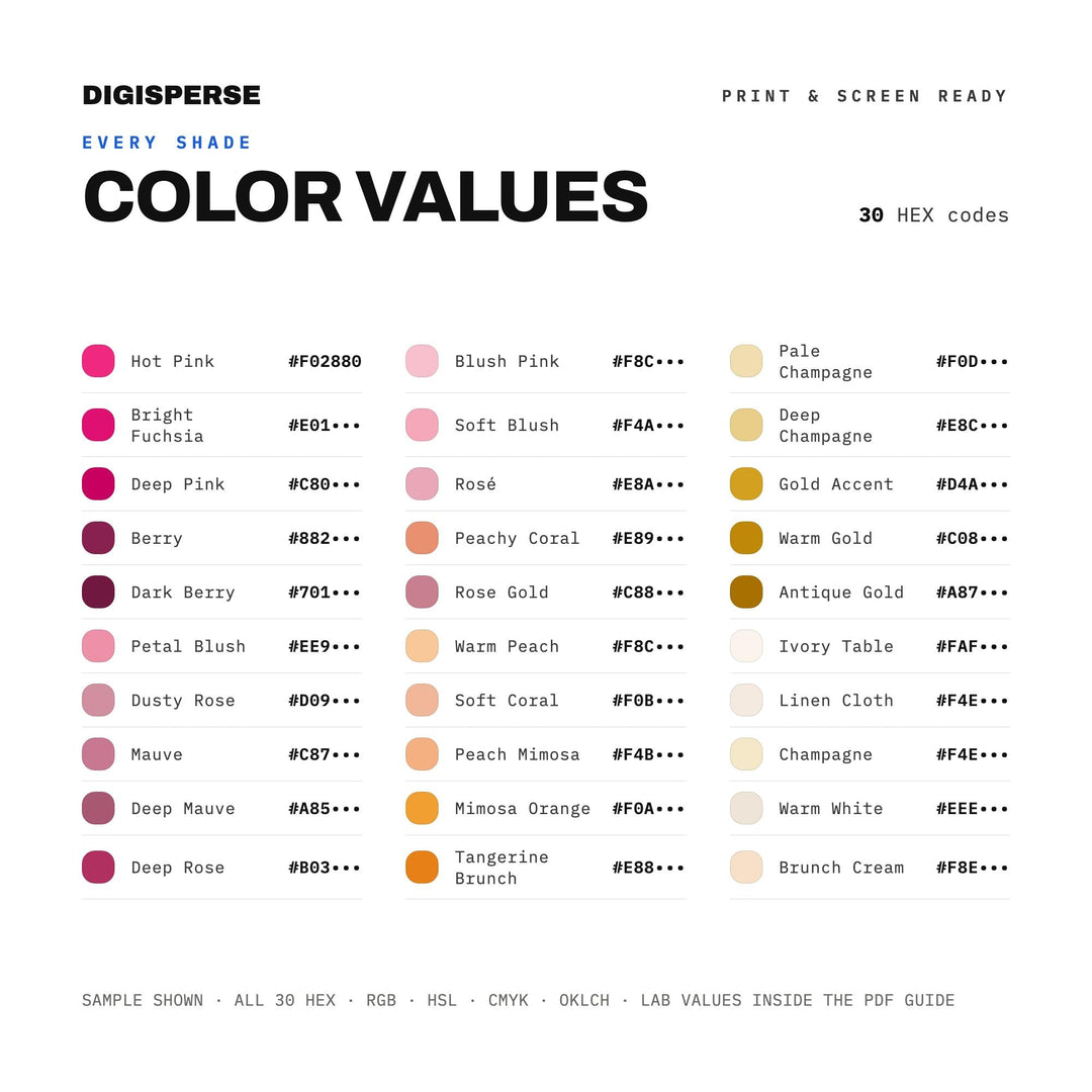Pink Festive Color Palette for Girls Brunch Art and Valentine Party Branding, 30 Galentine Blush Hues, Procreate Swatches