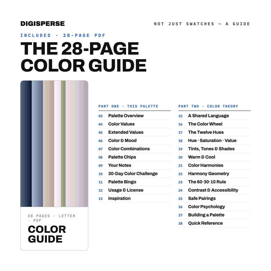 Gentle Grief Color Palette | 30 Colors | Hex RGB CMYK | Color Guide | Procreate Swatches + ASE | Digital Download