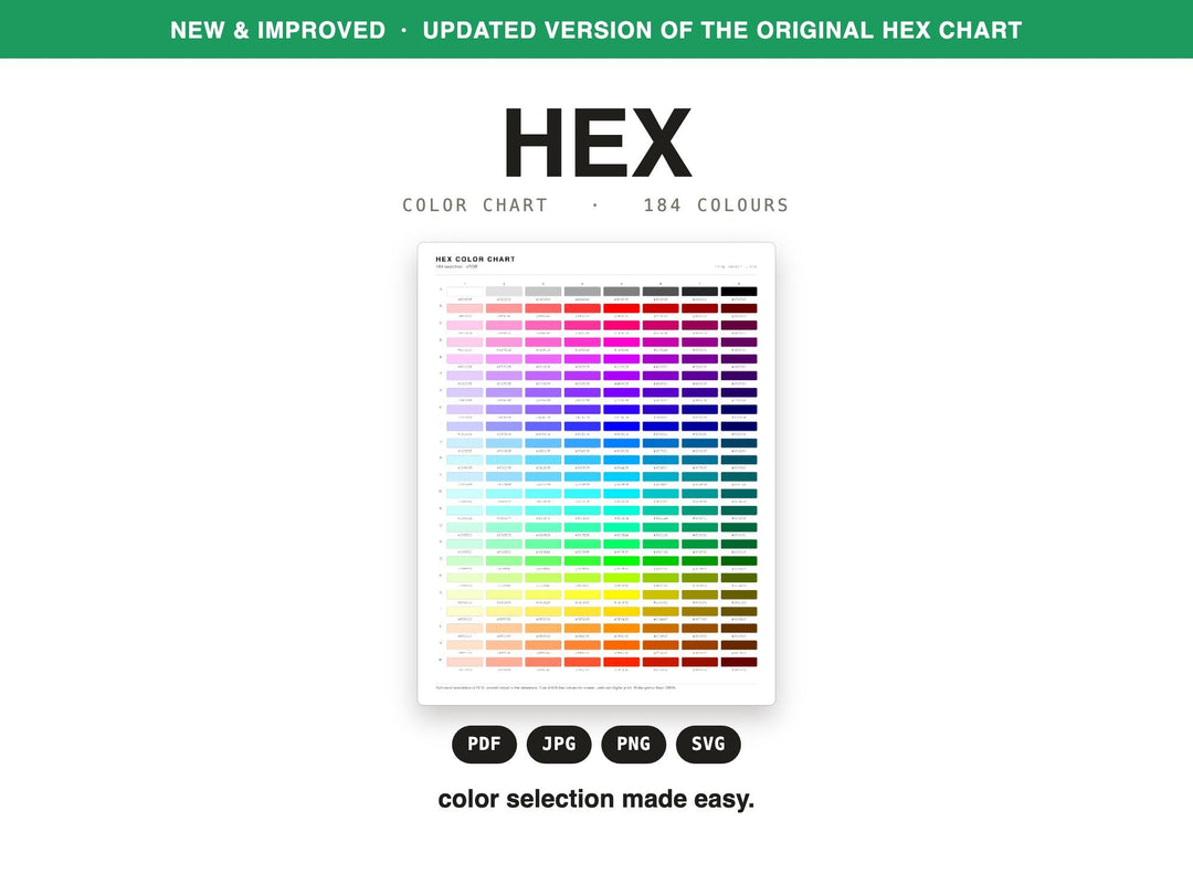 HEX Color Code Chart | Printable 184-Swatch Hex Reference for Web and Digital Design | Color Code Cheat Sheet | Digital Download