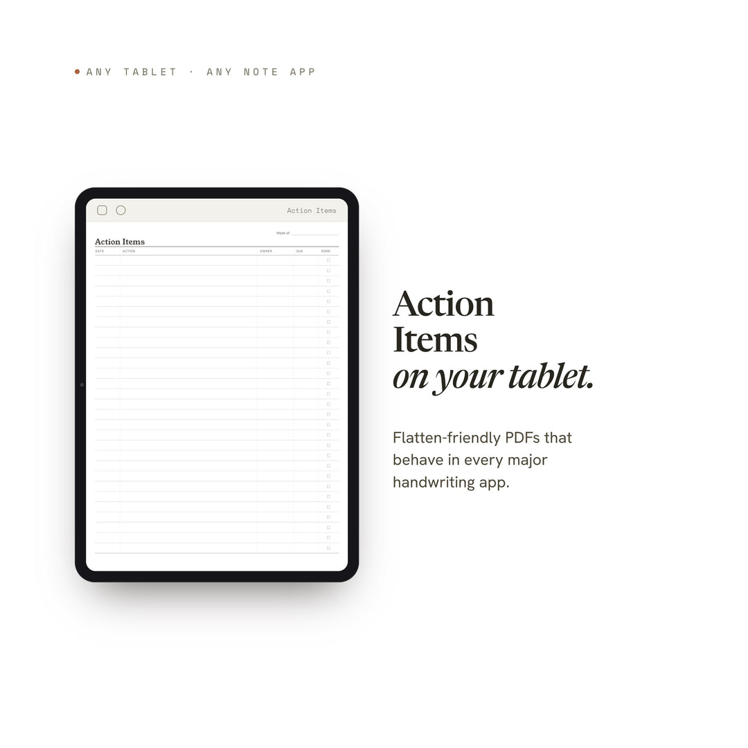 Action Items Planner Insert | Meeting Notes | GoodNotes iPad PDF | Digital Download