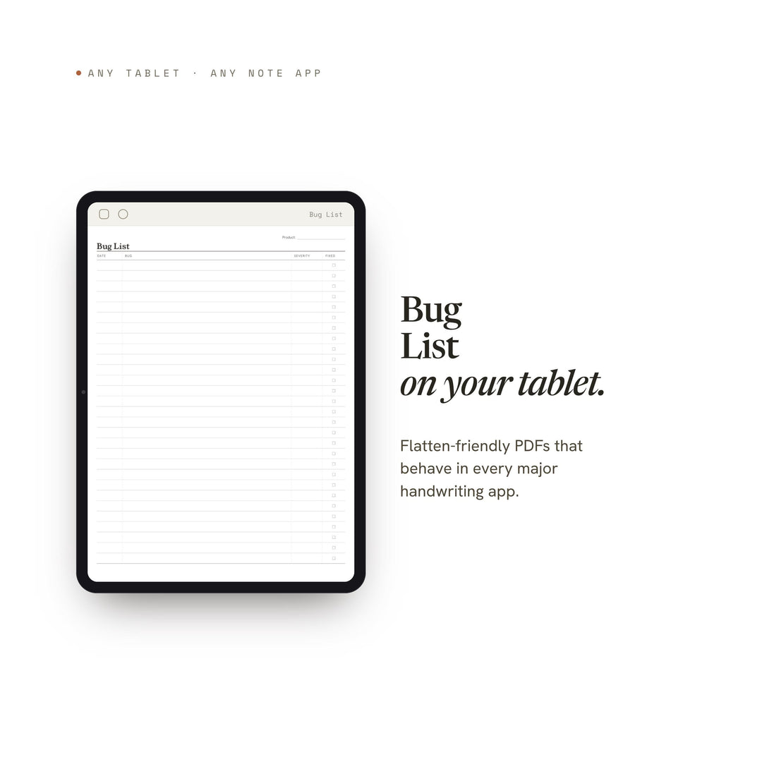 Bug List Planner Insert | Product Planner | GoodNotes iPad PDF | Digital Download