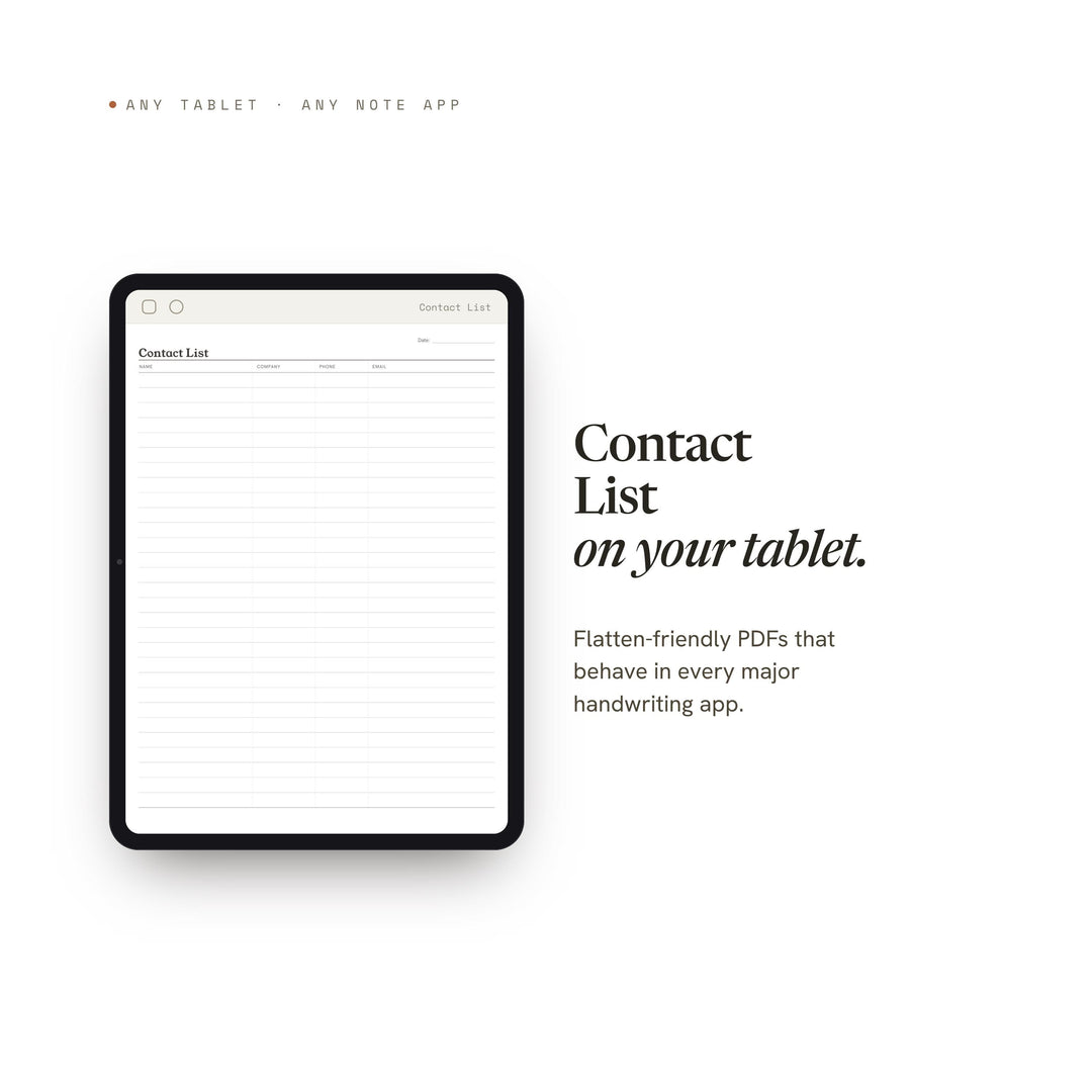 Contact List Planner Insert | Contact Log | GoodNotes iPad PDF | Digital Download