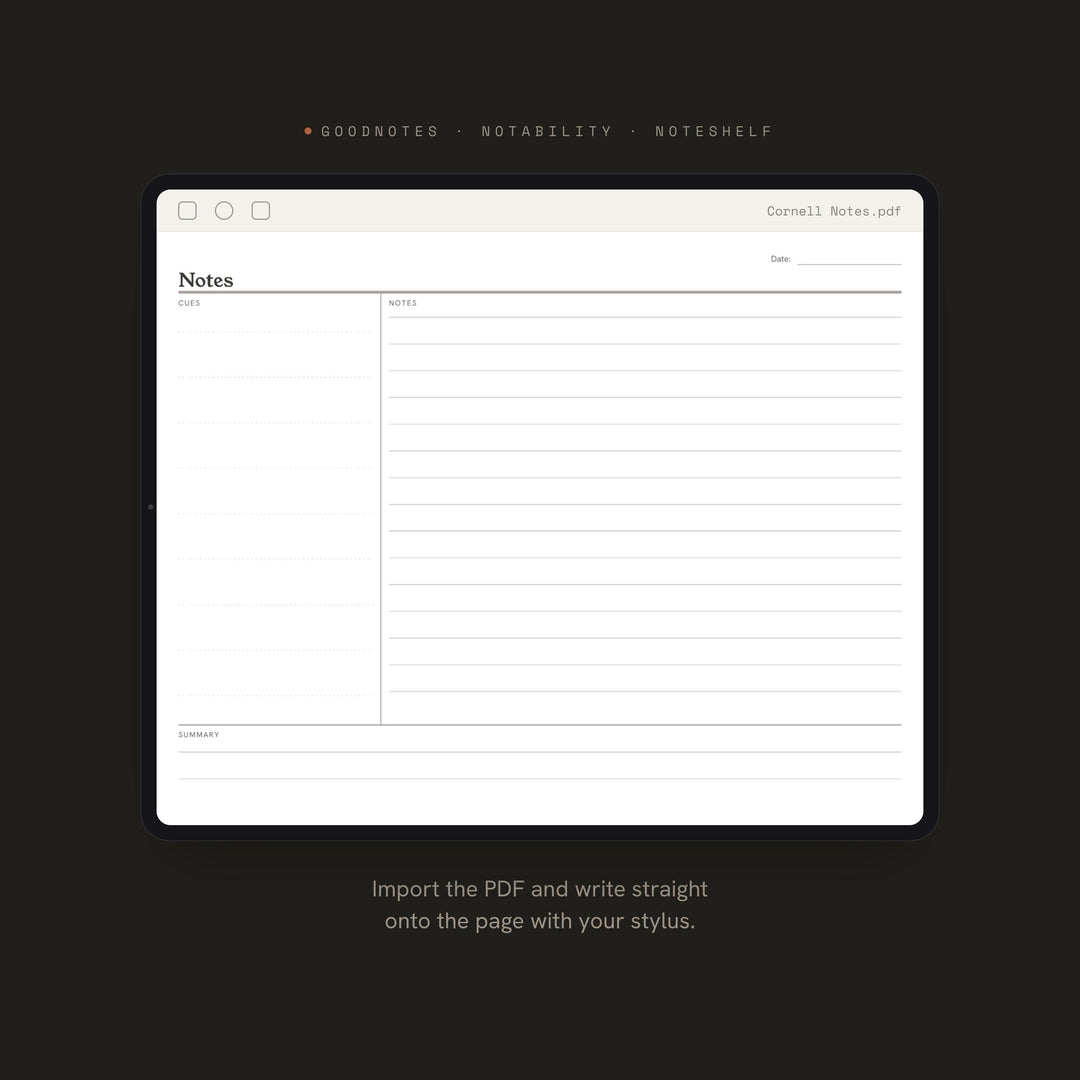 Cornell Notes Planner Insert | Note Taking Page | GoodNotes iPad PDF | Digital Download