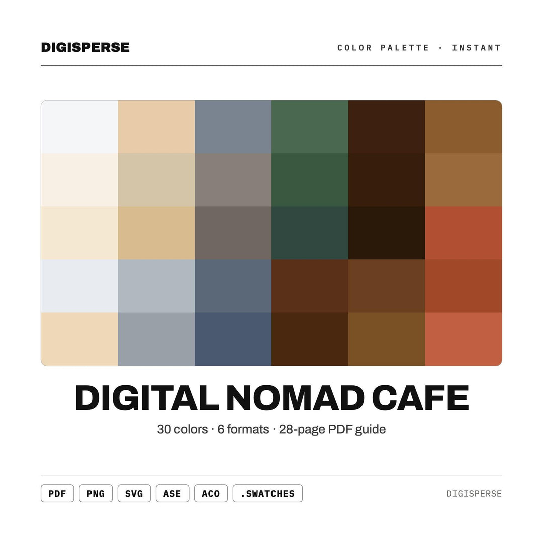 Digital Nomad Cafe Color Palette | 30 Procreate Swatches, ASE (Digital Download)