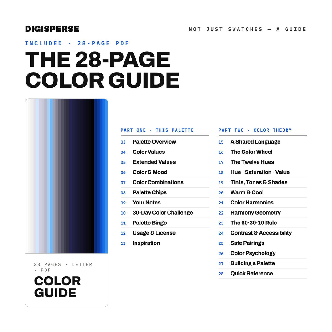 Tech Noir Color Palette | 30 Colors | Hex RGB CMYK | Procreate Swatches + ASE | Digital Download