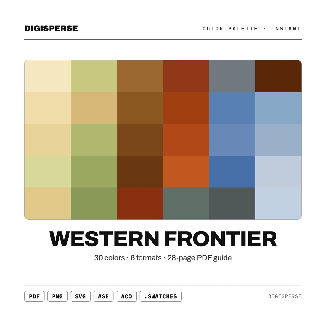 Western Frontier Color Palette | 30 Colors | Hex RGB CMYK | Color Guide | Procreate Swatches + ASE | Digital Download