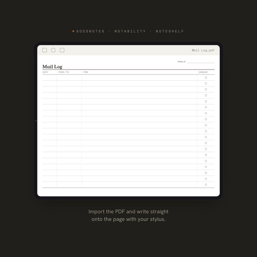Mail Log Planner Insert | Office Planner | GoodNotes iPad PDF | Digital Download