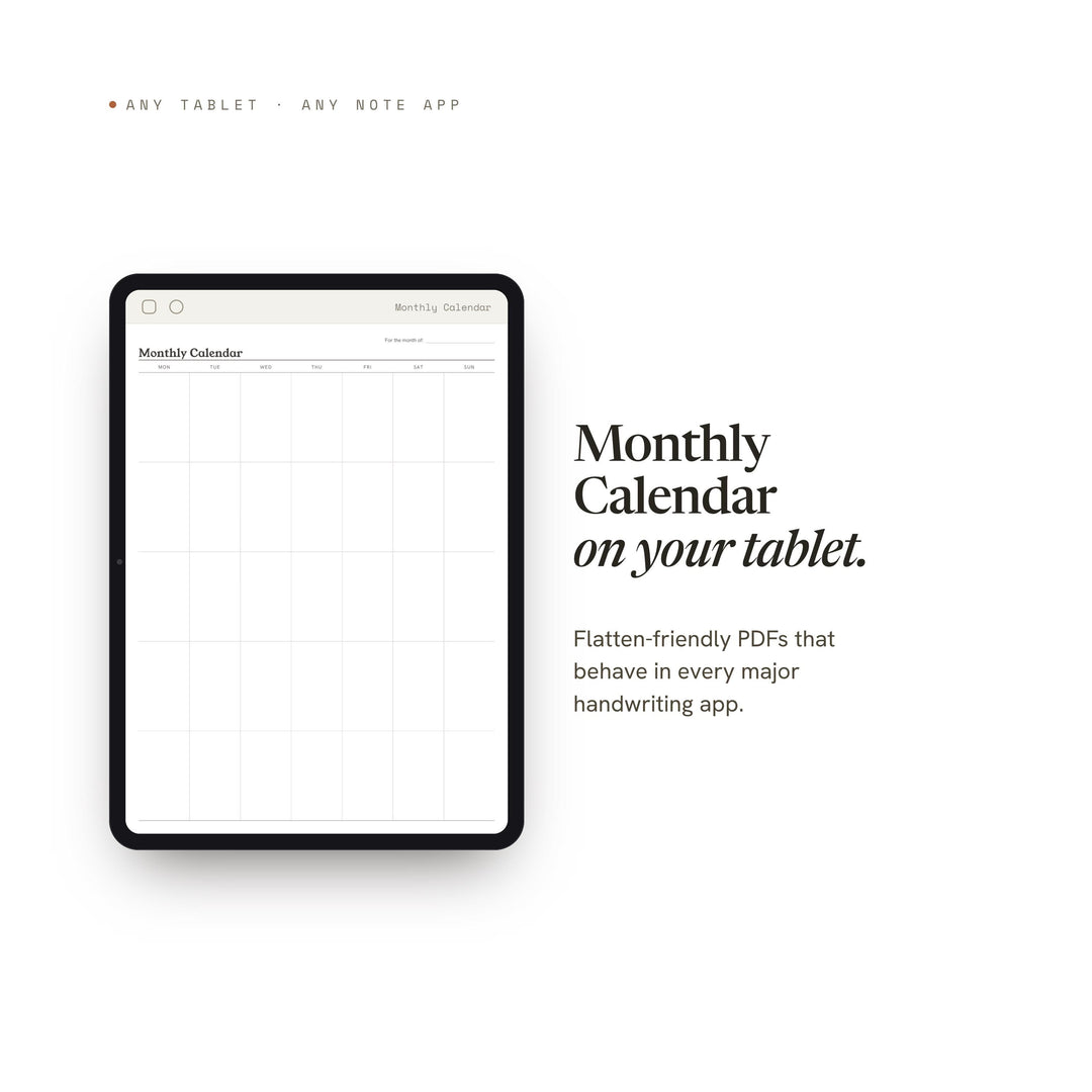 Monthly Calendar Printable | Undated Month at a Glance | GoodNotes + iPad PDF | Instant Download