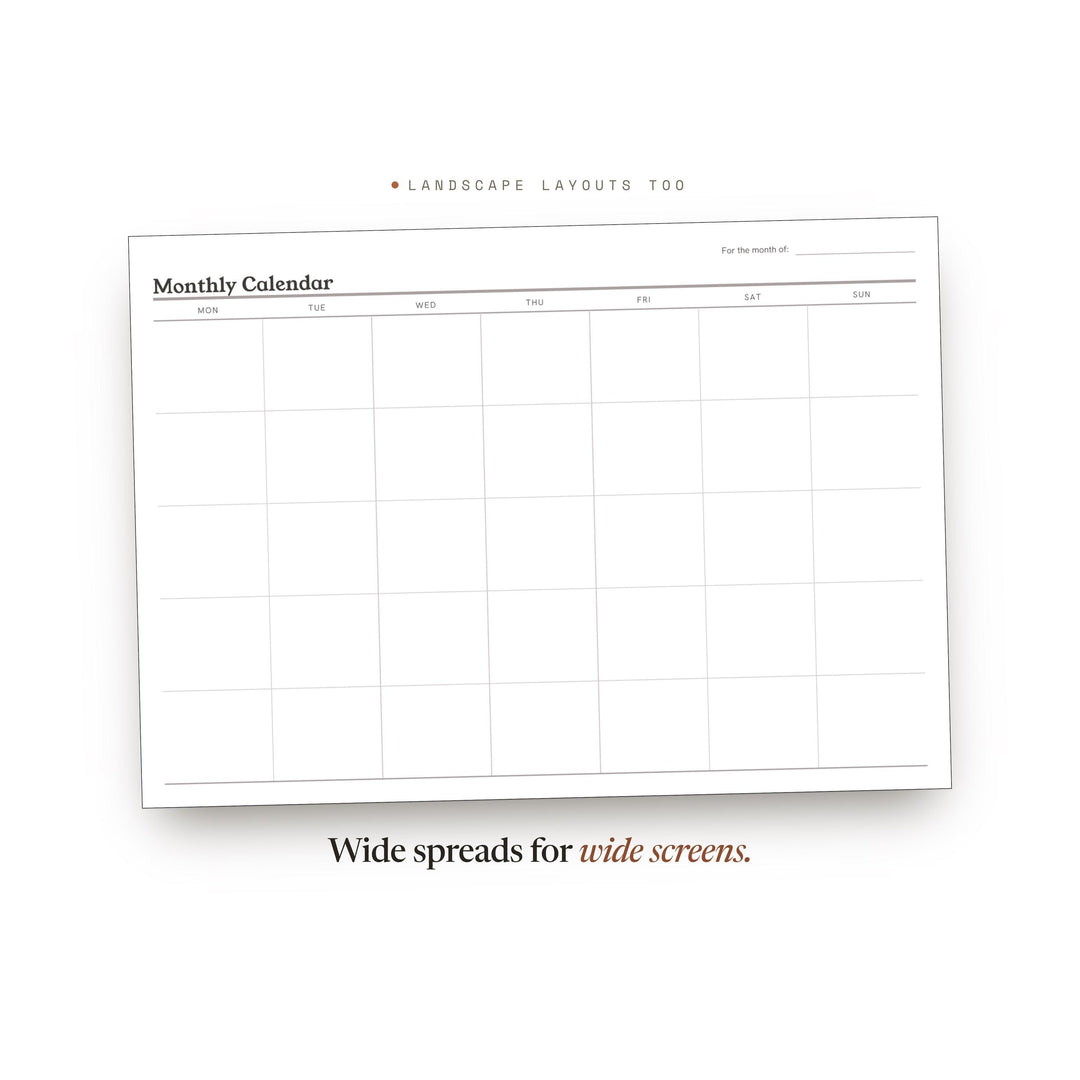 Monthly Calendar Printable | Undated Month at a Glance | GoodNotes + iPad PDF | Instant Download