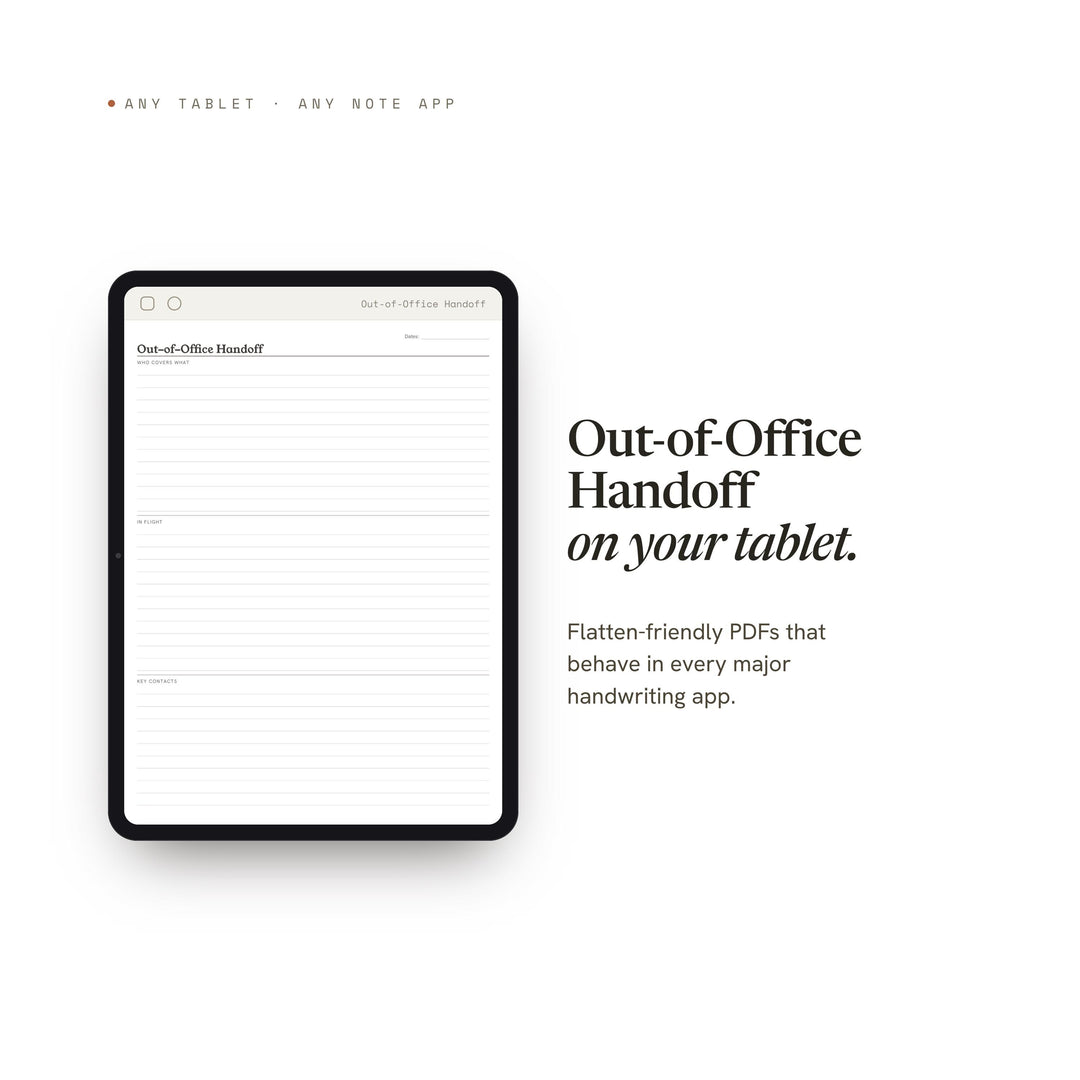 Out-of-Office Handoff Planner Insert | Contact Log | GoodNotes iPad PDF | Digital Download