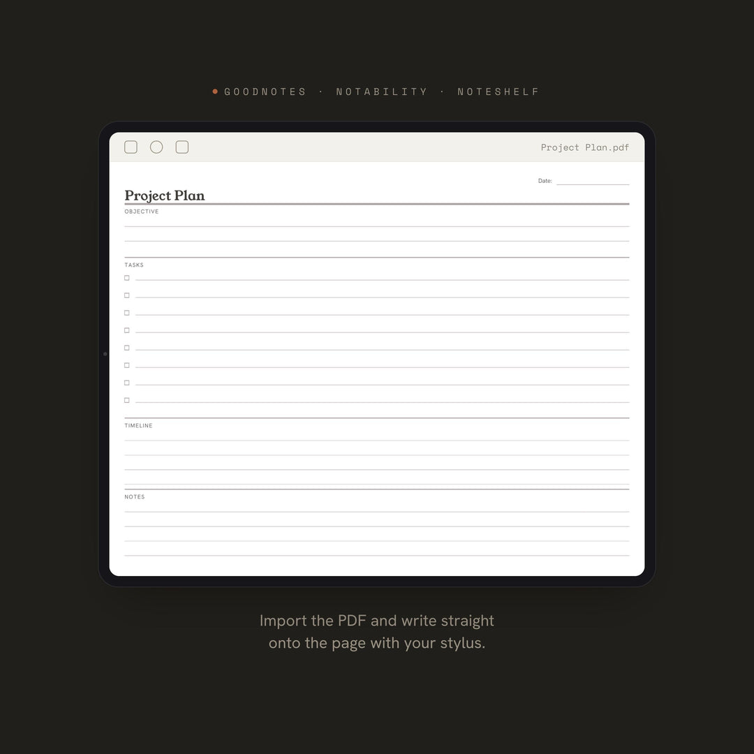Project Plan Planner Insert | Study Planner | GoodNotes iPad PDF | Digital Download