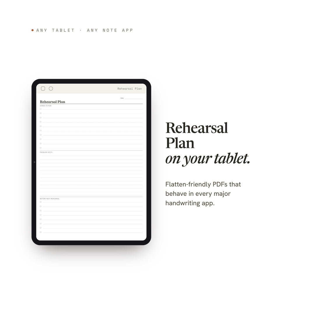 Rehearsal Plan Planner Insert | Practice Log | GoodNotes iPad PDF | Digital Download