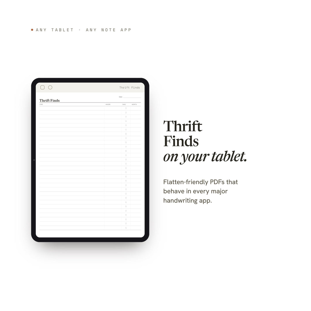 Thrift Finds Planner Insert | Collection Log | GoodNotes iPad PDF | Digital Download
