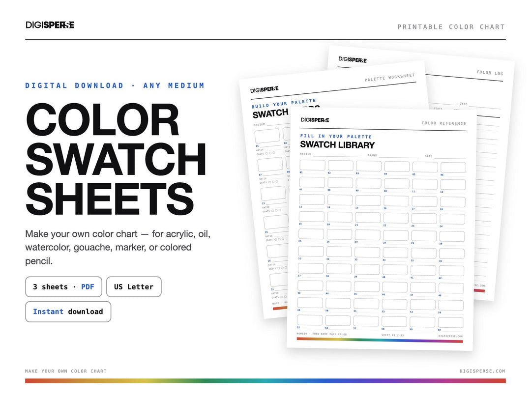 Printable Blank Color Swatch Sheets for Any Medium (Digital Download)