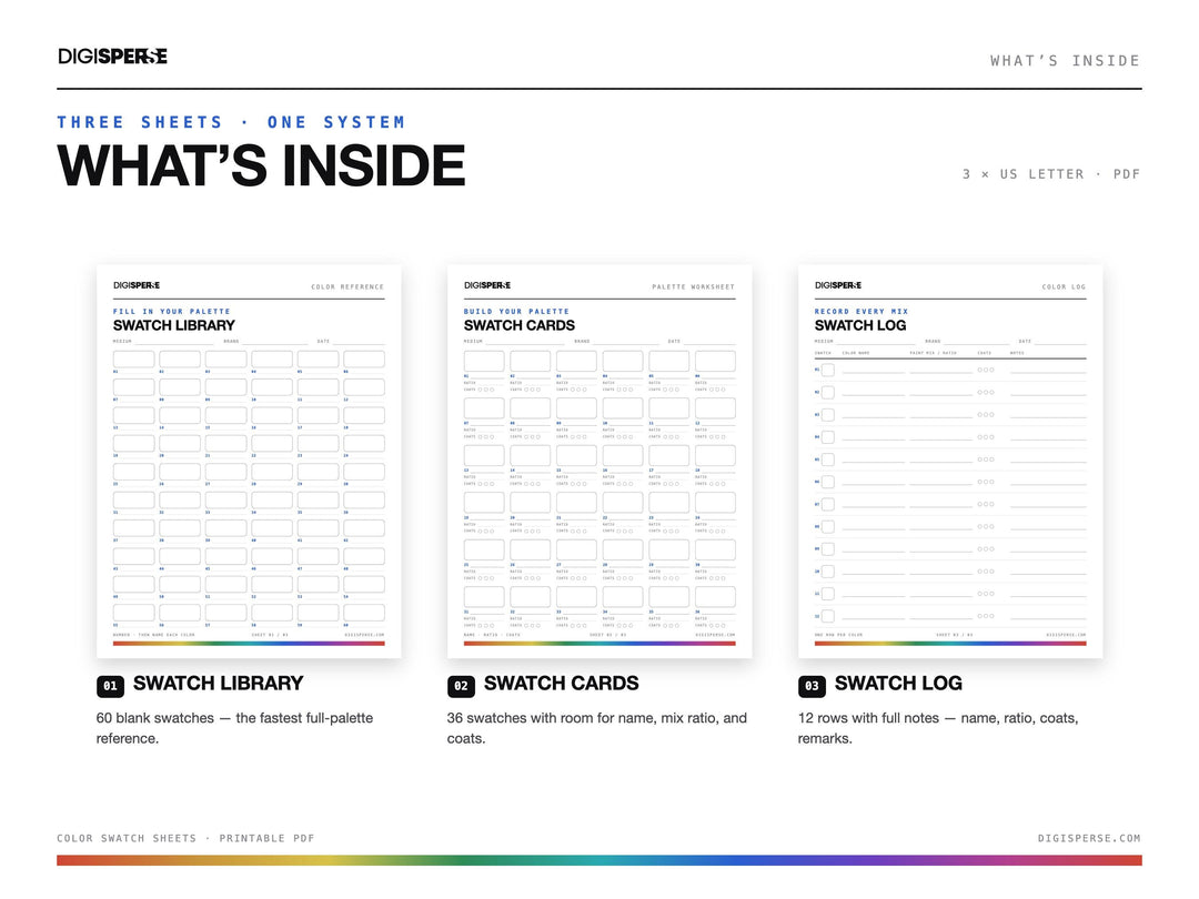 Printable Blank Color Swatch Sheets for Any Medium (Digital Download)