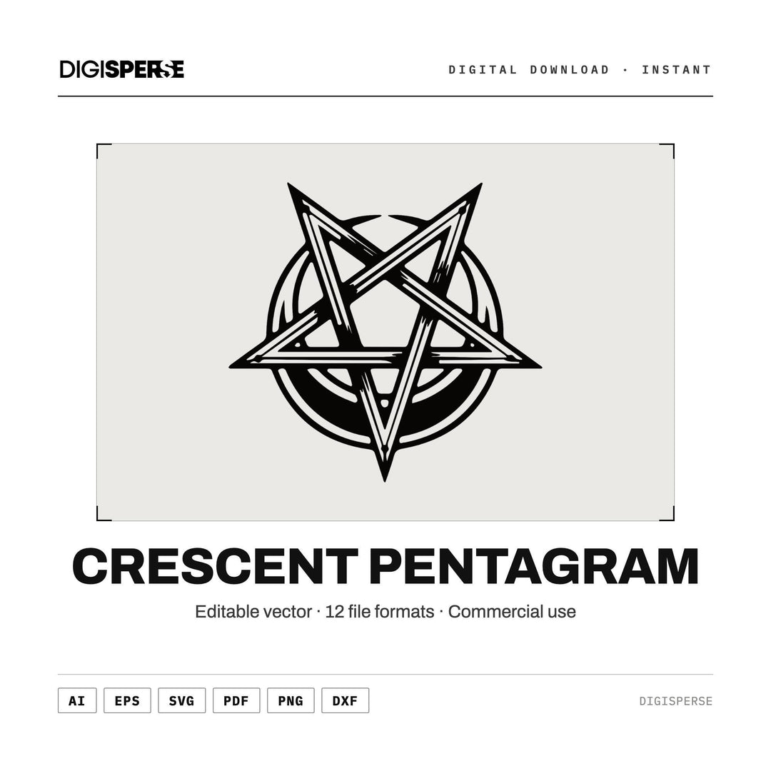Crescent Pentagram SVG PNG | Wicca Pagan Witchcraft Symbol | Cricut Silhouette 12 Formats Download