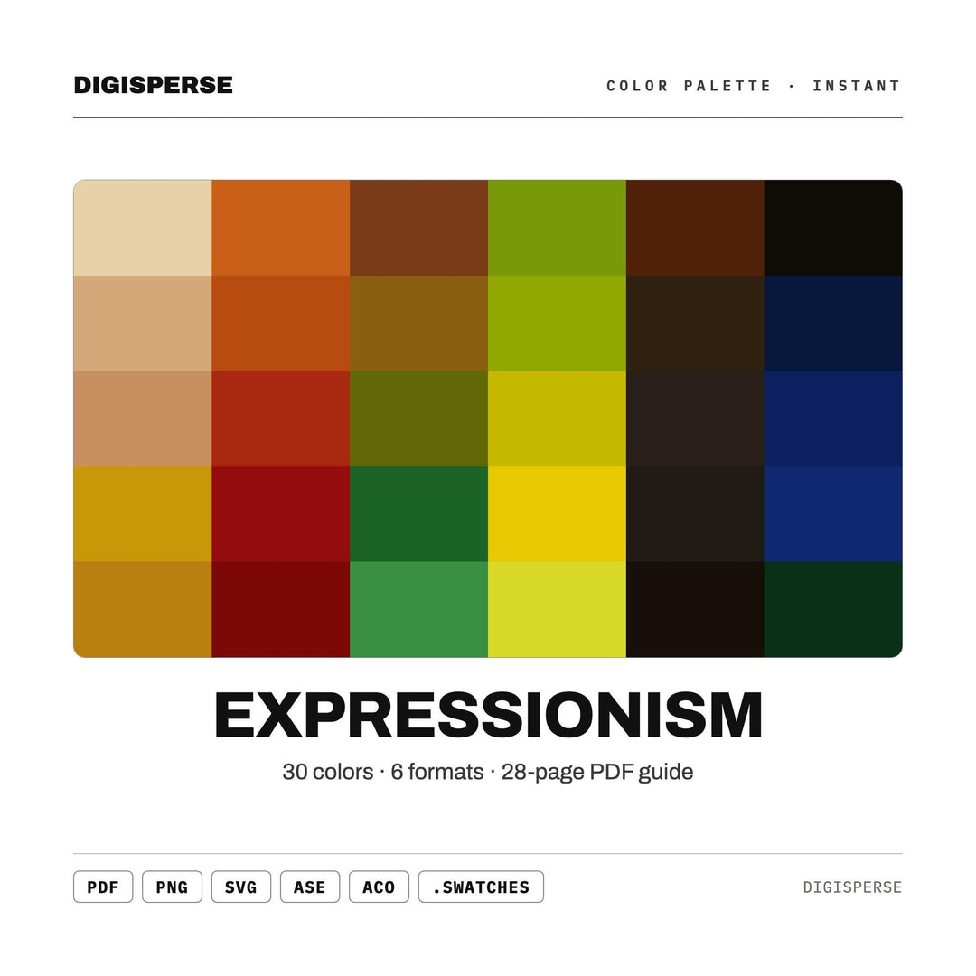 Bold Emotional Color Palette for Expressive Modern Art and Gallery Branding, 30 Expressionist Hues, Procreate Swatches, Hex Codes